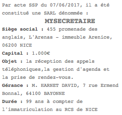 parution legale sarl nice